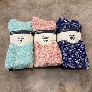Lot of 3 Happy Foot Fluffy Socks Sets ( 2 Pairs in Each) Total Of 6 Pairs